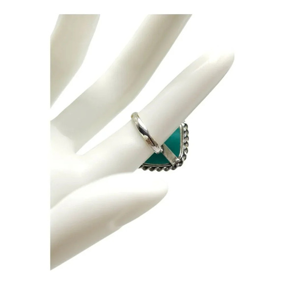 Silver Plated Diagonal Square Cut Blue Aquamarine Ring Vintage Size 6 - Picture 4 of 5